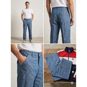 Vintage 70s 80s FILA Chambray Utility Pants Mens 34x27 Made in USA Workwear Blue